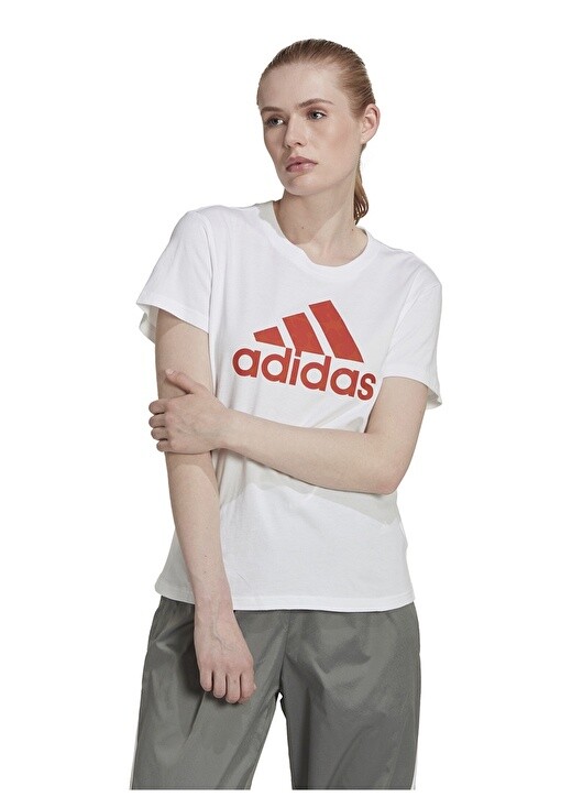 

Белая женская футболка с круглым вырезом с принтом Adidas