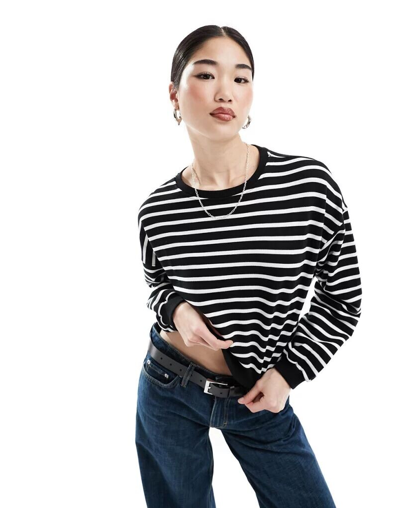 

Черный укороченный свитшот в полоску River Island