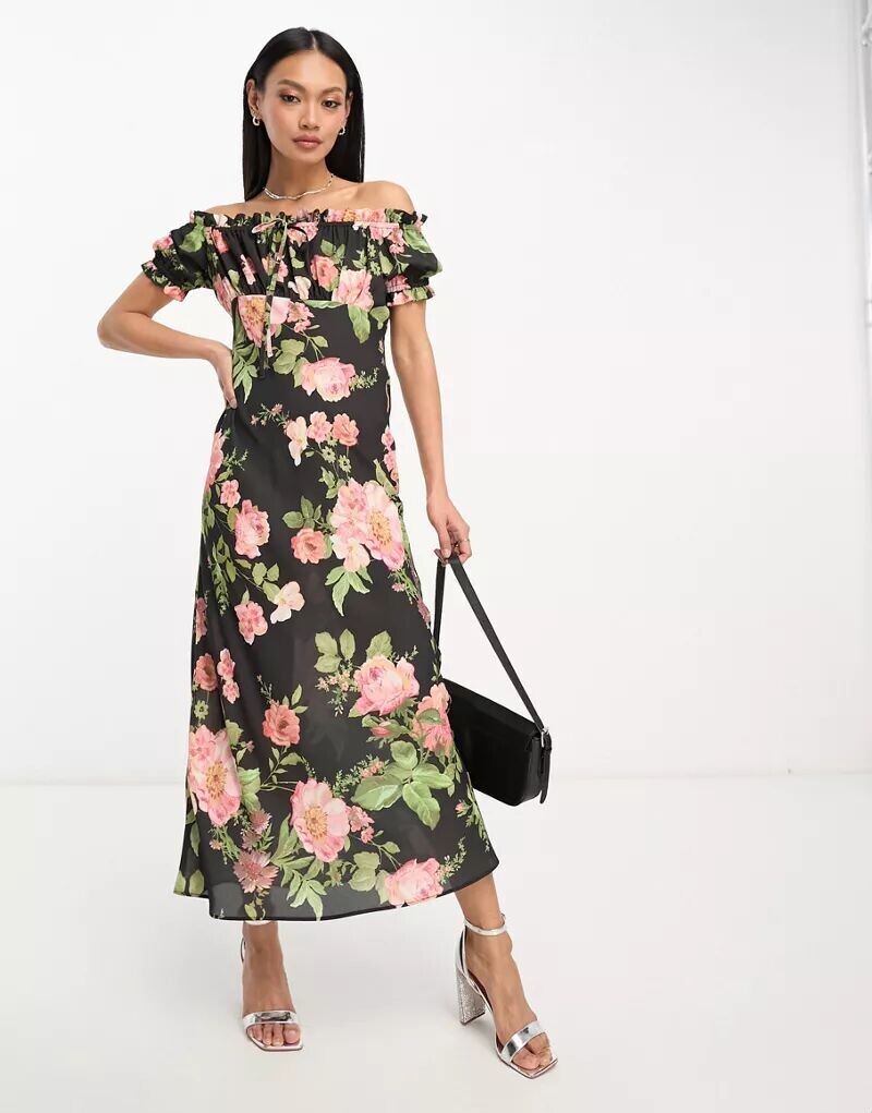 

Розовое платье миди Milkmaid с цветочным принтом ASOS