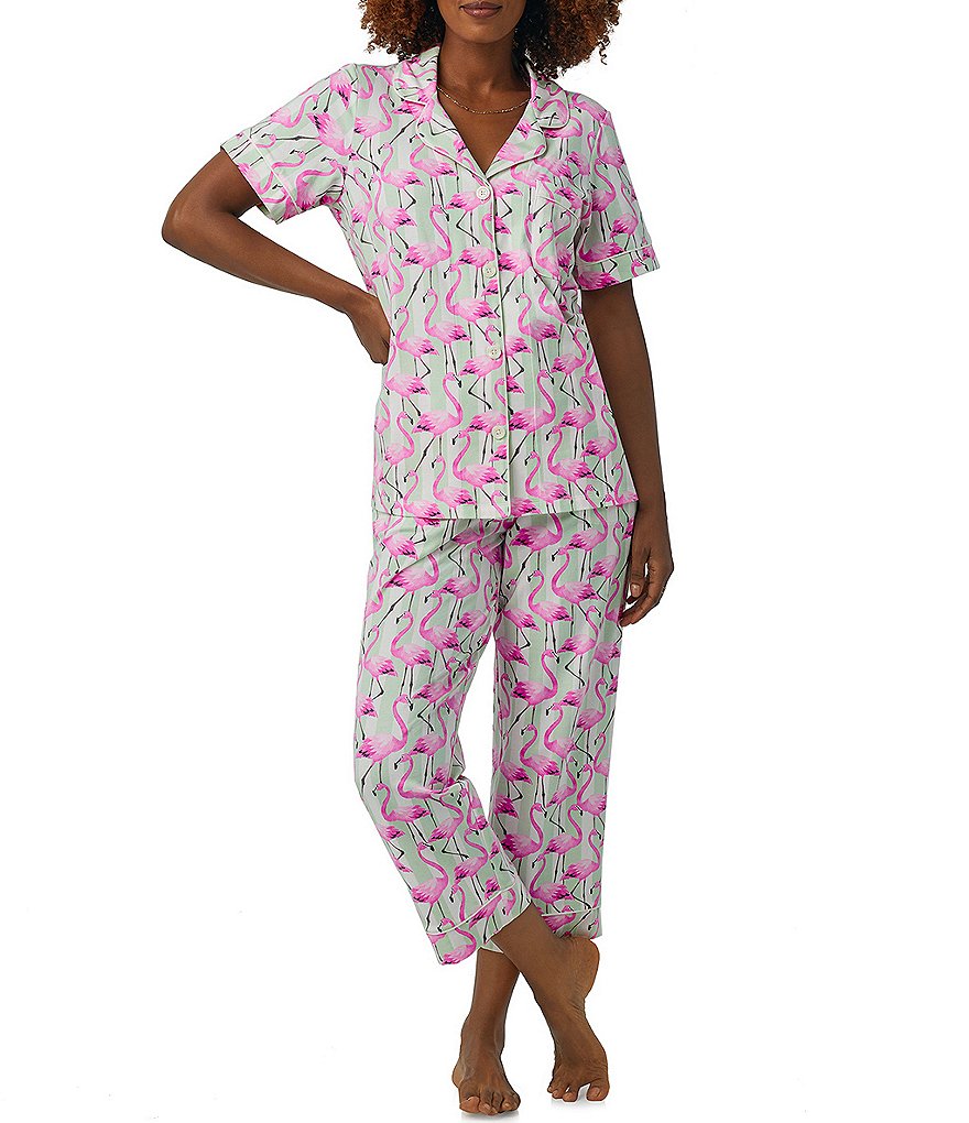Пижама BedHead с принтом фламинго, укороченный пижамный комплект с короткими рукавами и воротником-стойкой BedHead Pajamas, мультиколор