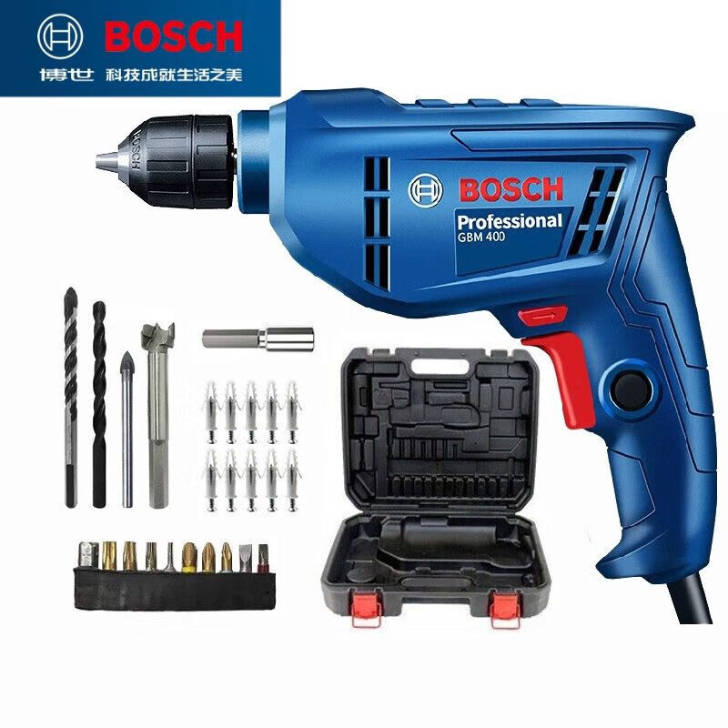 Дрель электрическая Bosch GBM340 + кейс, насадки