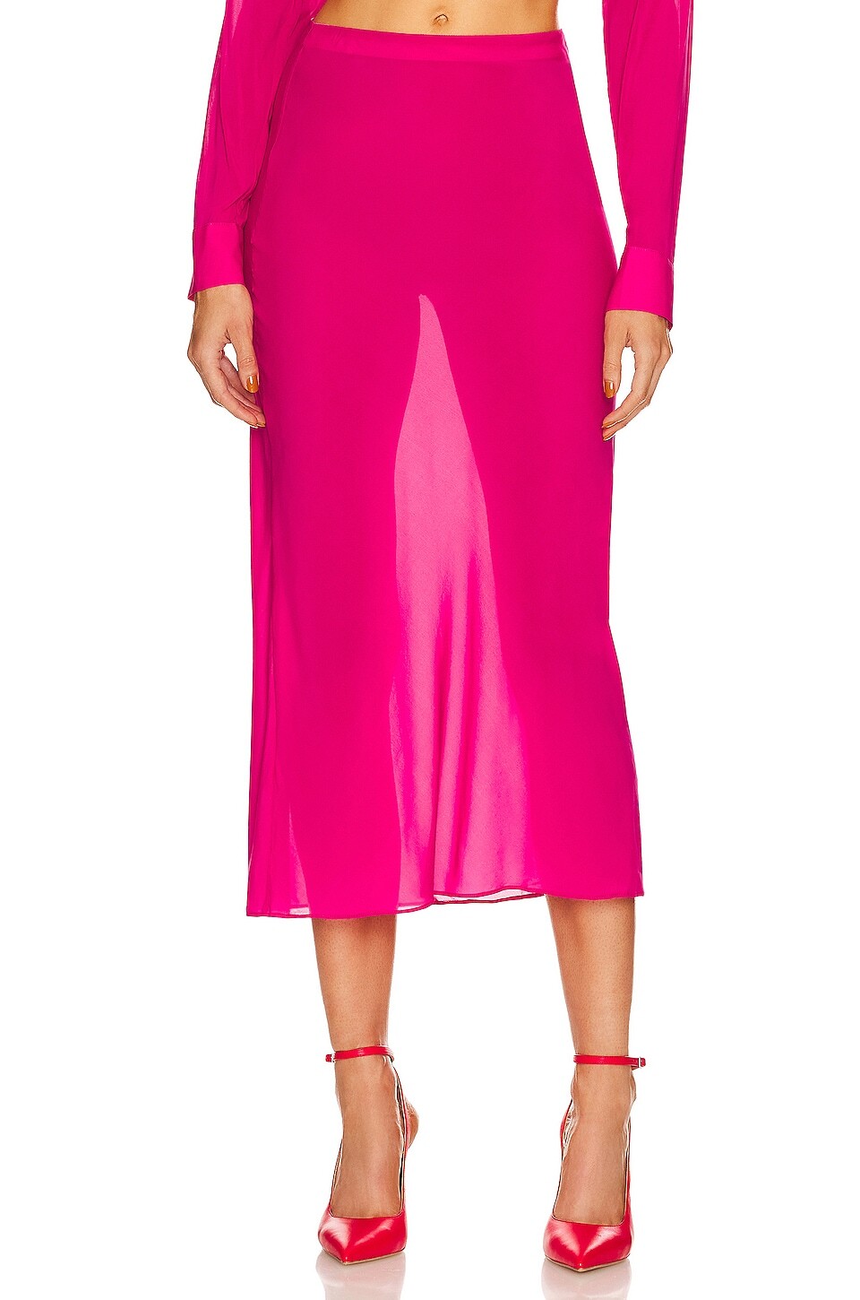 

Юбка миди L'Academie Sheer Midi Slip Skirt, цвет Fuchsia Pink