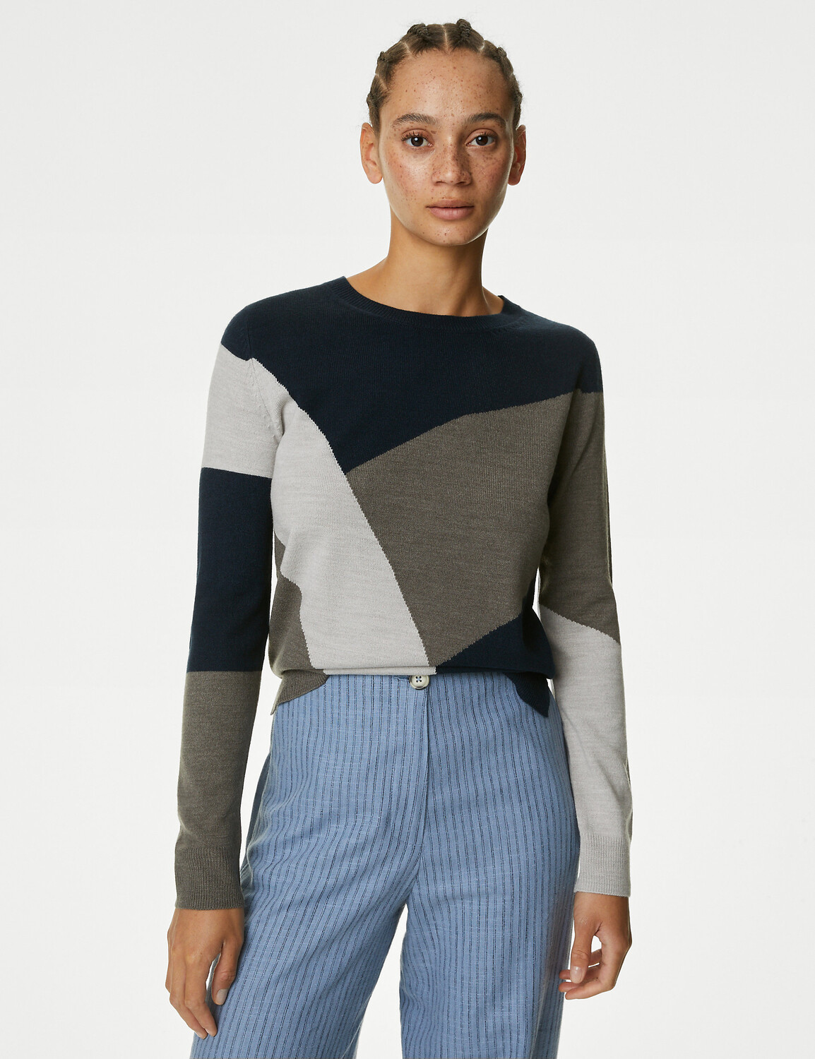 

Джемпер с круглым вырезом Supersoft Color Block Marks & Spencer, серый микс