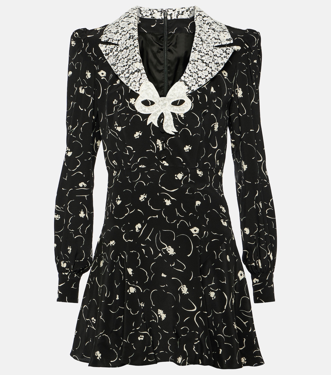 цена Мини-платье из шелка и кружева с цветочным принтом Alessandra Rich, черный
