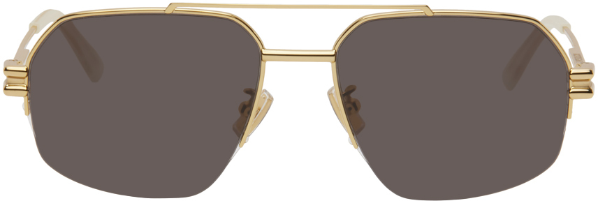 Золотистые солнцезащитные очки-авиаторы в металлической полуоправе Bond Bottega Veneta, цвет Gold/Gold/Grey