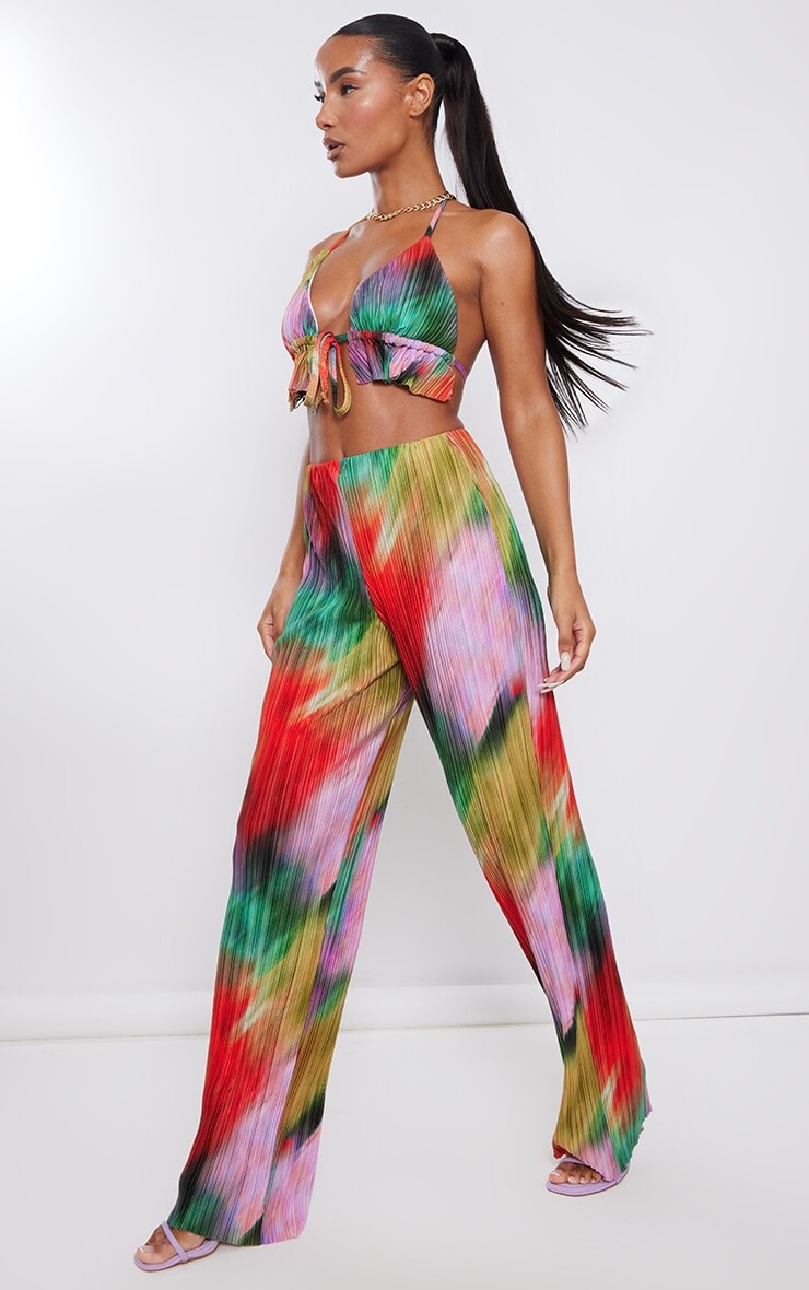 

PrettyLittleThing Широкие брюки с высокой талией и принтом в плиссе