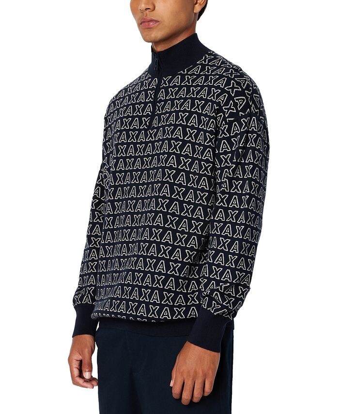 

Мужской свитер с молнией до четверти и логотипом AX Outline Armani Exchange, синий