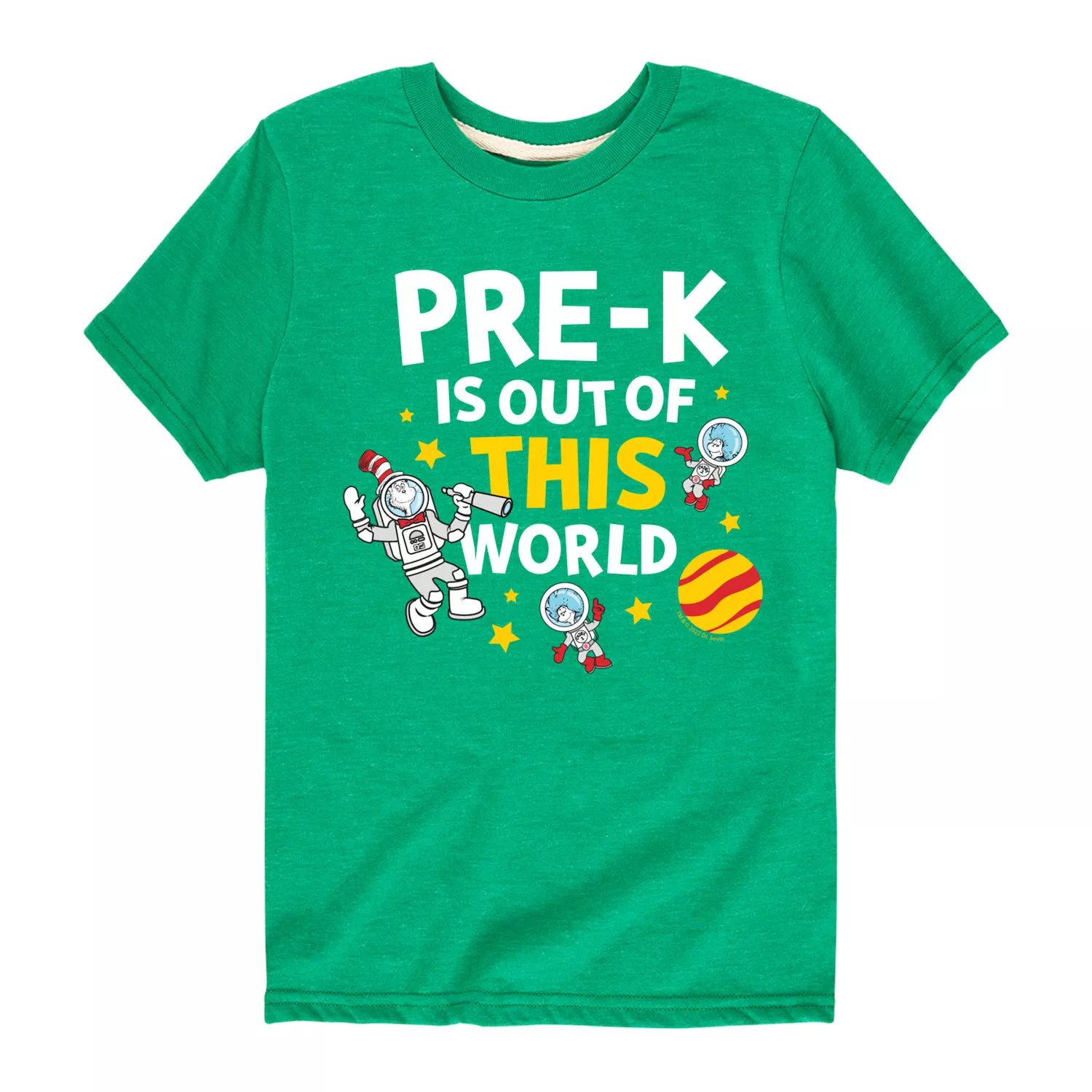 Футболка с космическим рисунком для Pre-K «Доктор Сьюз» для мальчиков 8–20 лет Licensed Character, зеленый