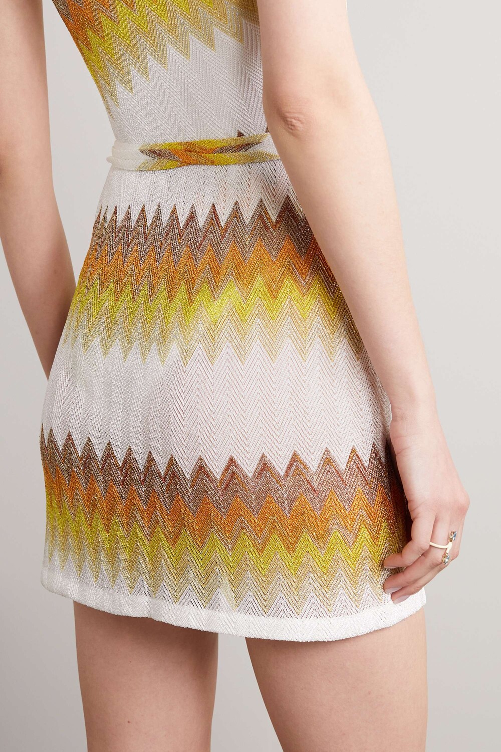 

MISSONI Полосатая мини-юбка с запахом крючком и эффектом металлик, желтый