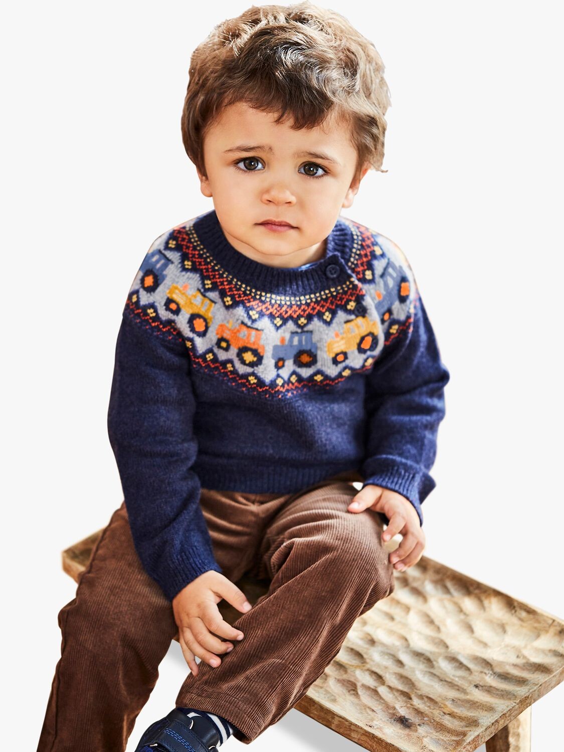 

Детский джемпер с трактором Fair Isle JoJo Maman Bébé, темно-синий