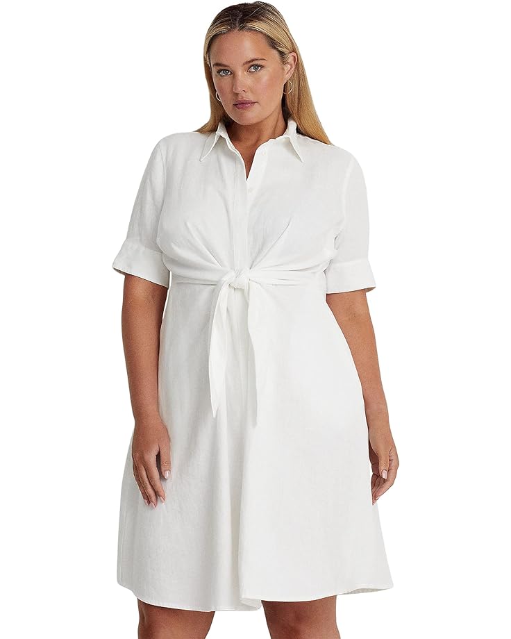 цена Платье LAUREN Ralph Lauren Plus Size Linen Shirtdress, белый