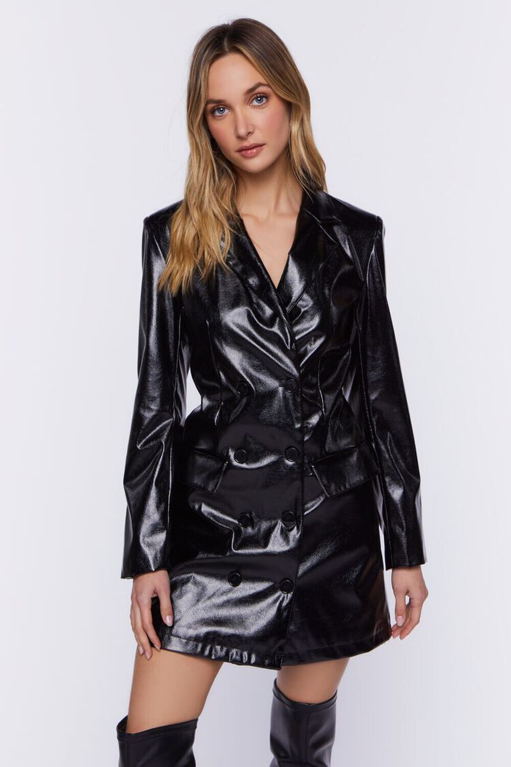 

Мини-платье-пиджак из искусственной кожи Forever 21, черный