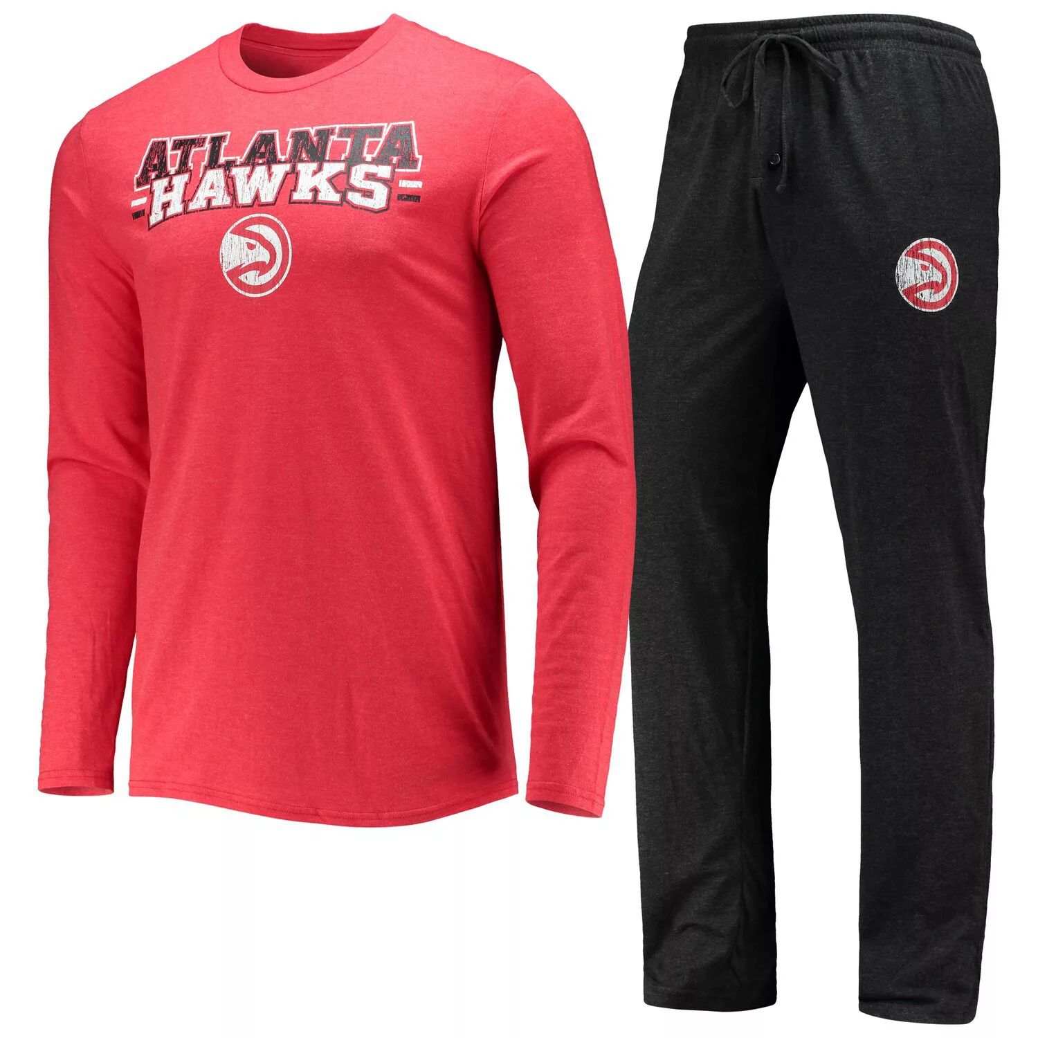 Мужской комплект для сна с футболкой и брюками с длинными рукавами и черными/красными брюками Concepts Atlanta Hawks