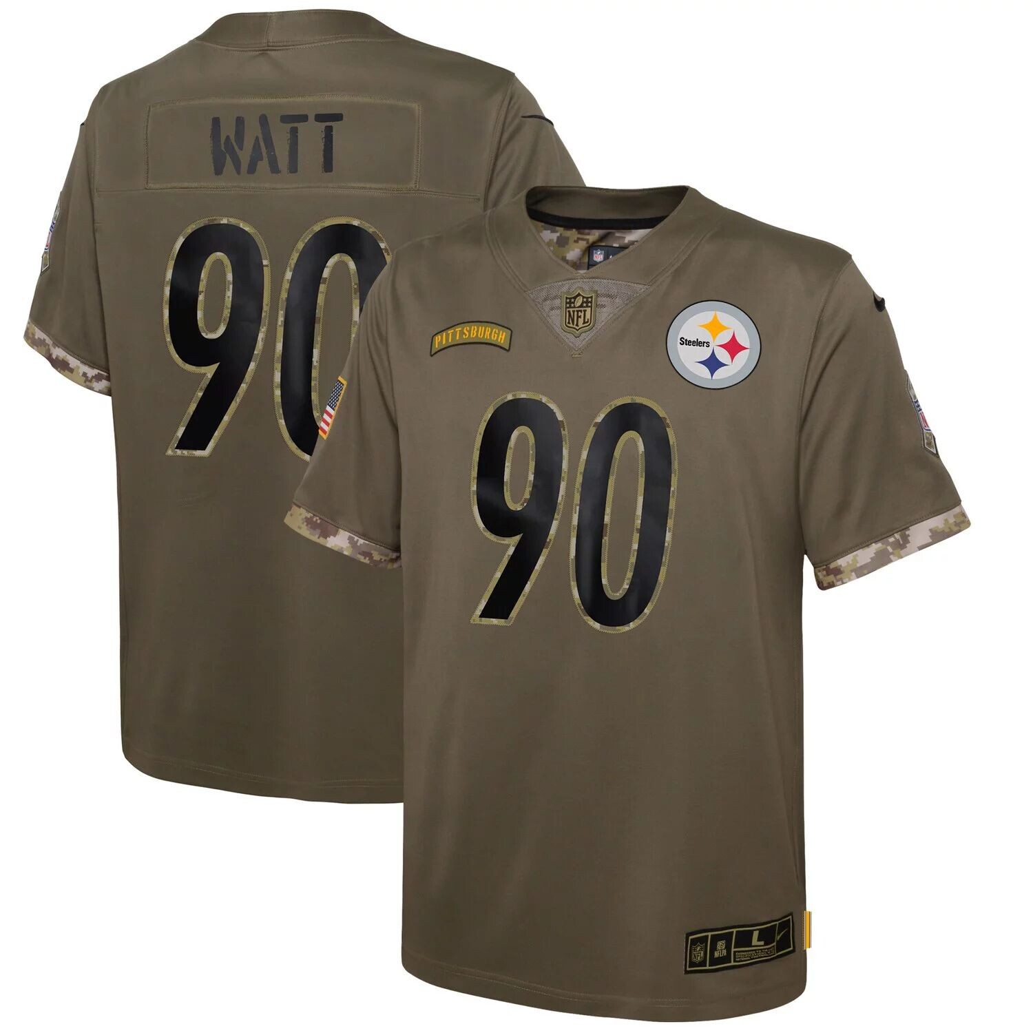 

Молодёжная майка Nike Olive Pittsburgh Steelers 2022 Salute To Service Player Limited Nike