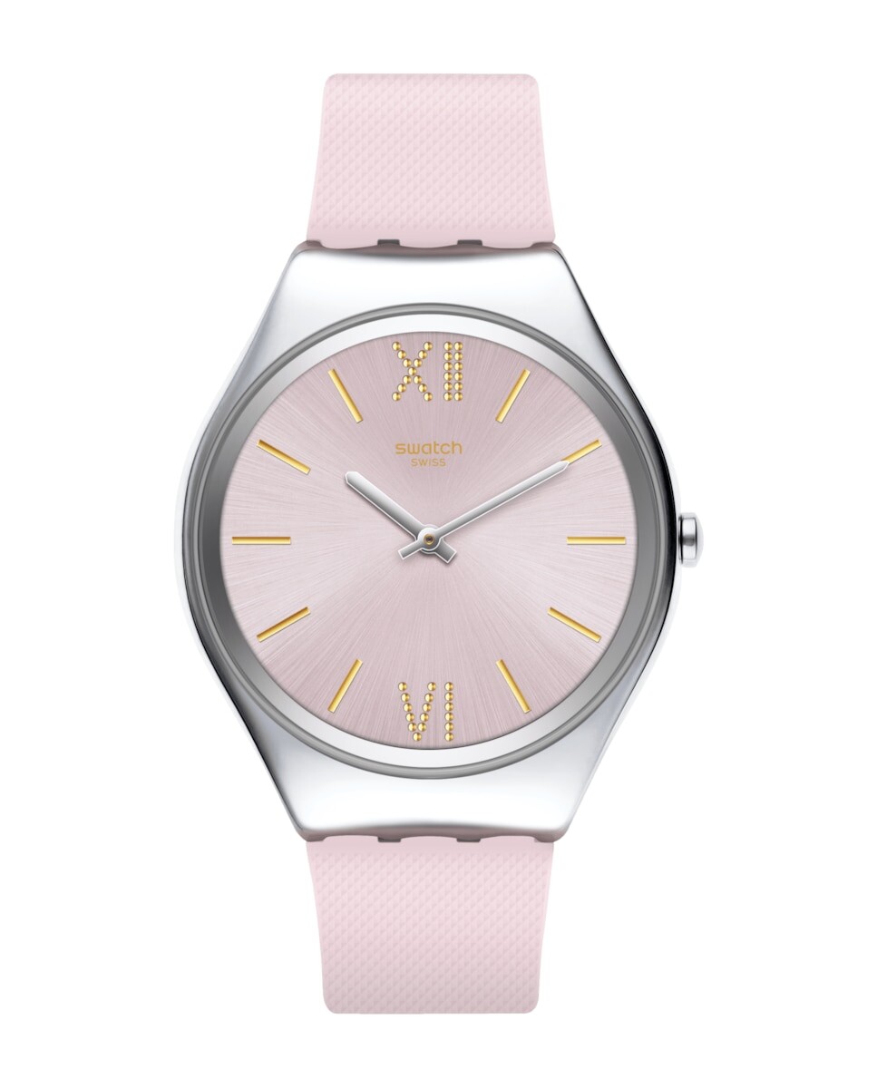 

Часы из лавандовой кожи с розовым силиконовым ремешком Swatch, розовый