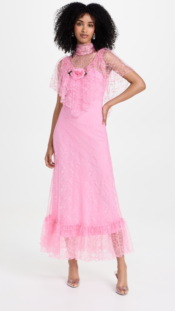 

Платье Rodarte Pink Floral Tulle Ruffle Collar with Silk Flower, розовый