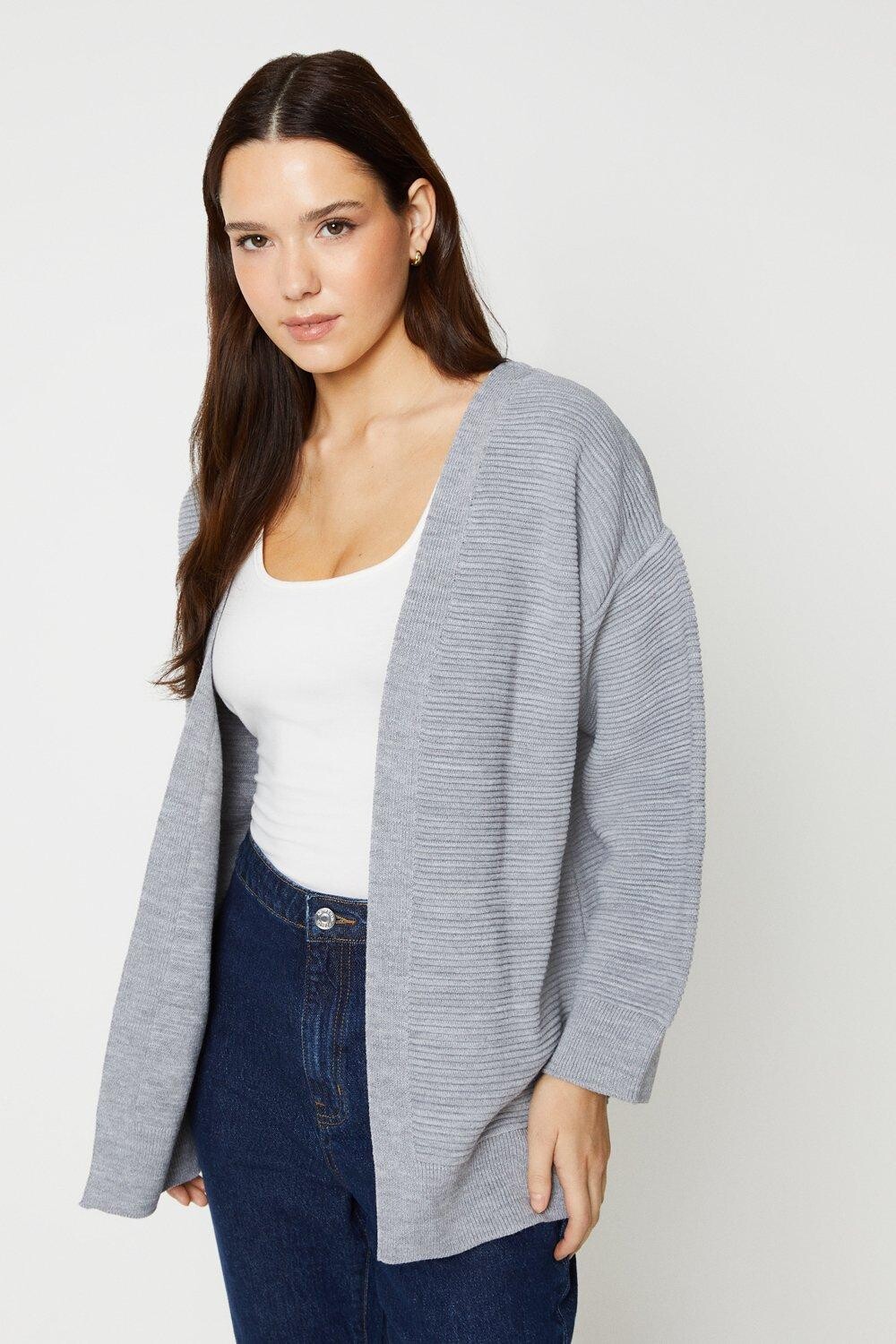

Кардиган с деталями в рубчик Dorothy Perkins, серый