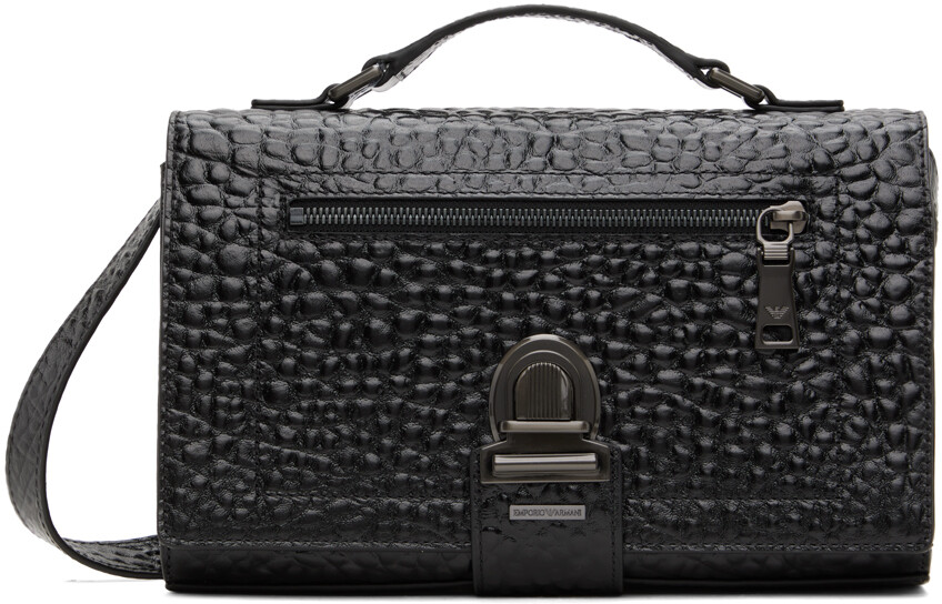 

Черная маленькая шагреневая кожаная сумка Emporio Armani