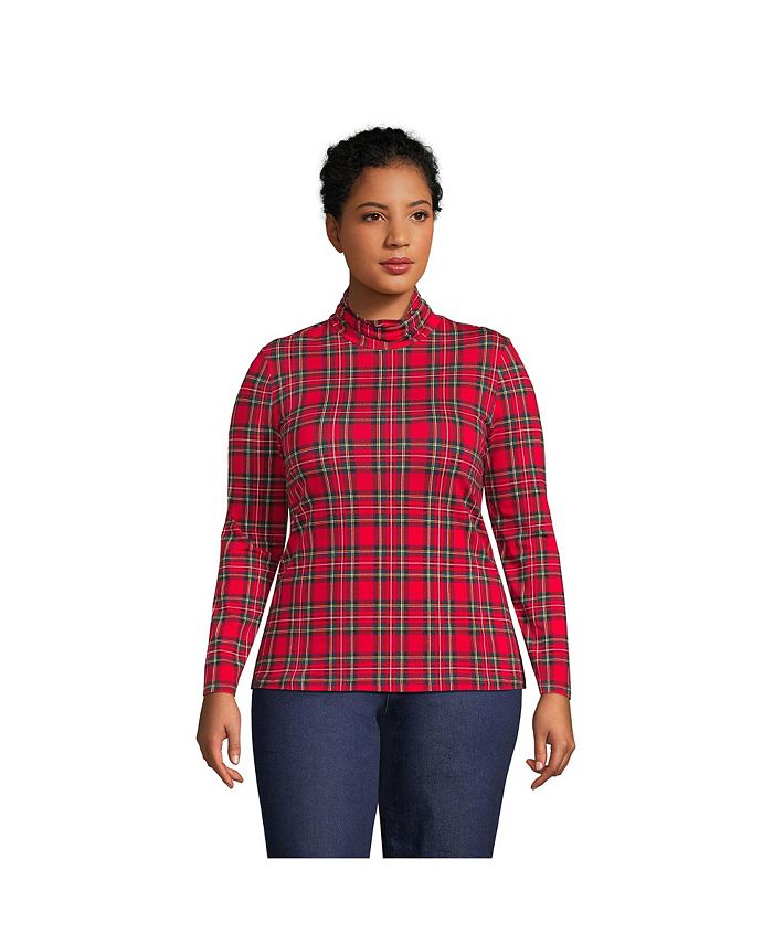 Женская легкая приталенная футболка больших размеров с высоким воротником и длинными рукавами Lands' End, цвет Rich burgundy