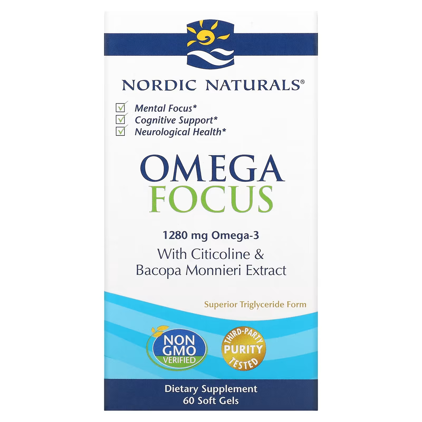 Nordic Naturals Omega Focus 1280 мг, 60 мягких таблеток (640 мг на мягкую гель) nordic naturals proomega d lemon 1000 мг 180 мягких таблеток 500 мг на мягкую гель