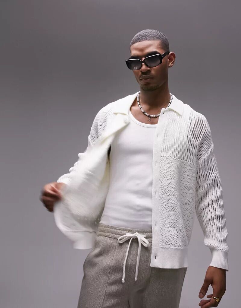 

Белый кардиган Topman с различными узорами крючком