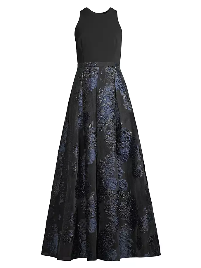 Жаккардовое платье без рукавов с цветочным принтом Aidan Mattox, синий