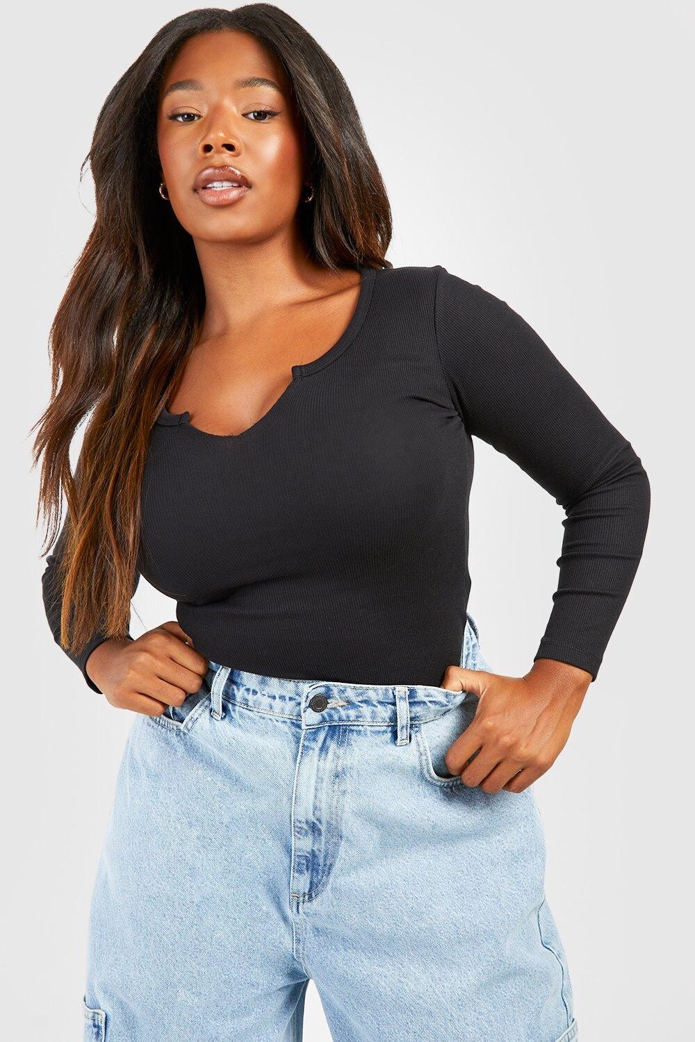 

Боди plus notch с длинными рукавами Boohoo, черный