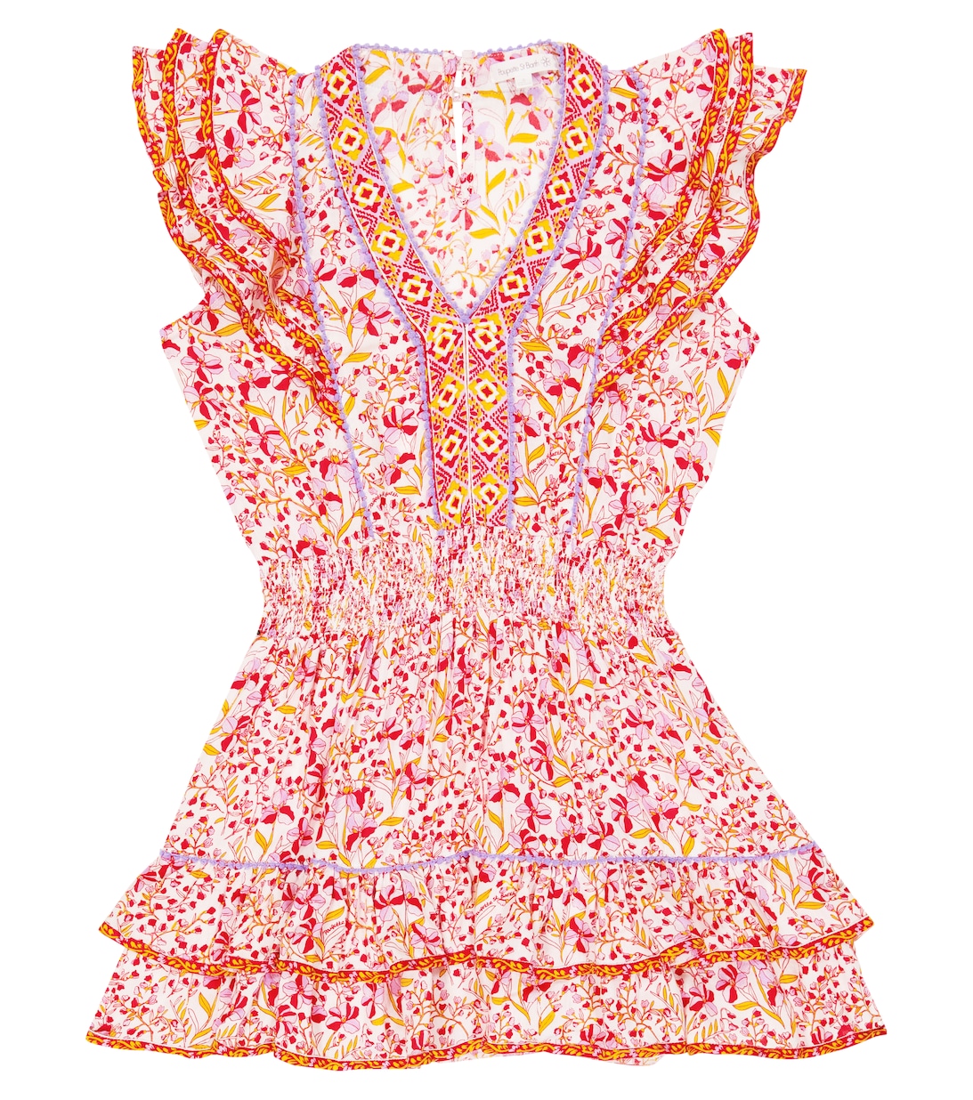 Мини-платье с цветочным принтом Poupette St Barth, фиолетовый цена и фото