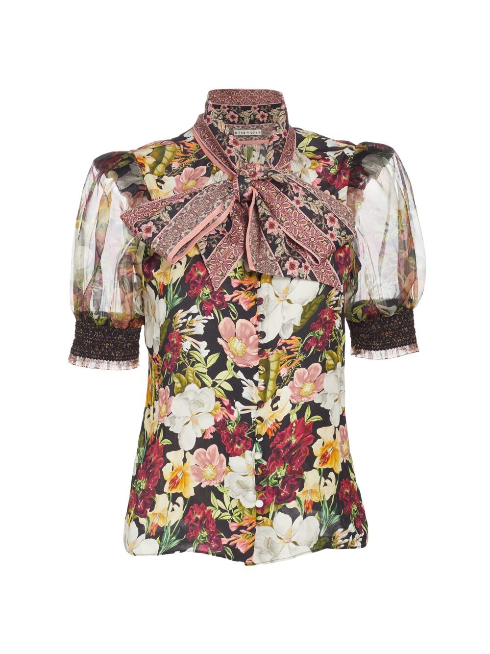 

Топ Brently с цветочным принтом и рукавами-фонариками Alice + Olivia, черный
