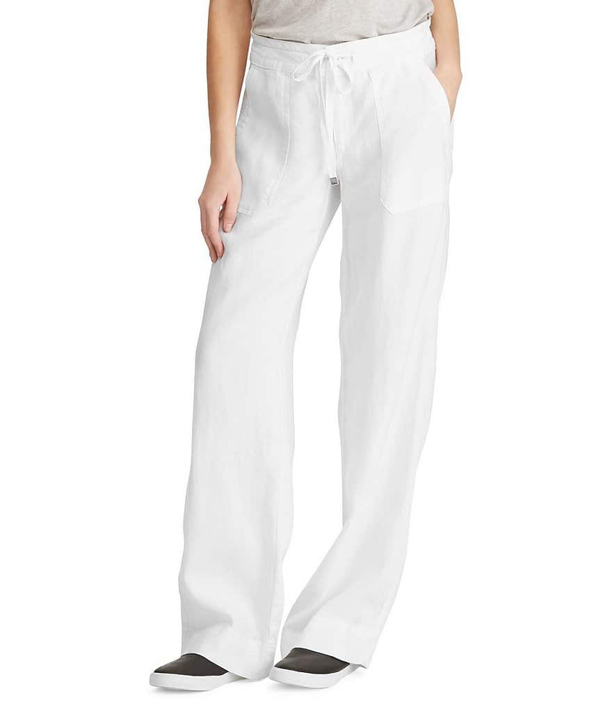 Широкие льняные брюки Lauren Ralph Lauren, белый