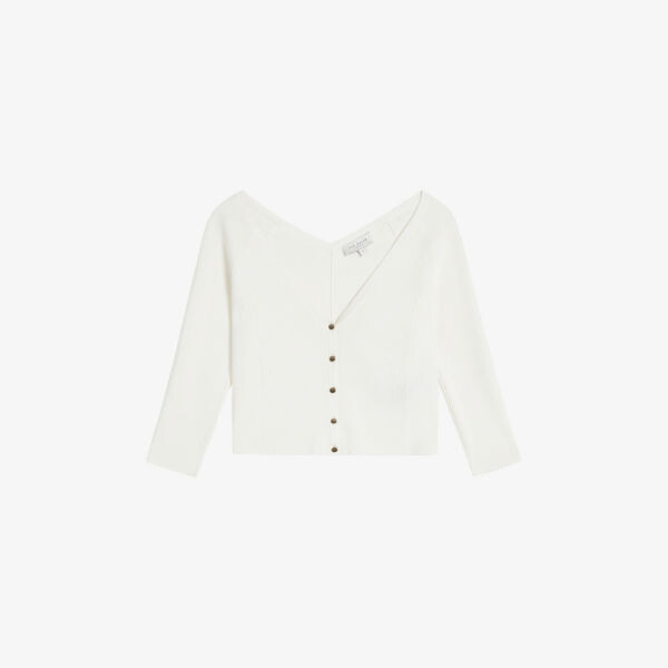 

Укороченный кардиган из эластичной ткани с V-образным вырезом Ted Baker, белый