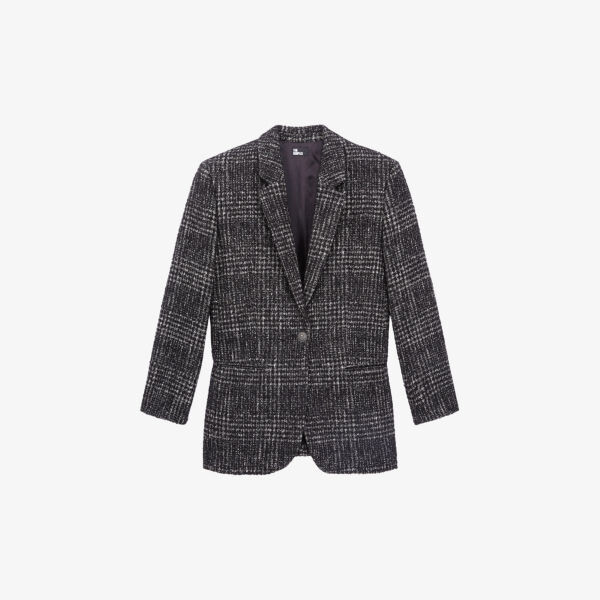 

Однобортный пиджак из хлопковой смесовой шерсти в клетку The Kooples, черный