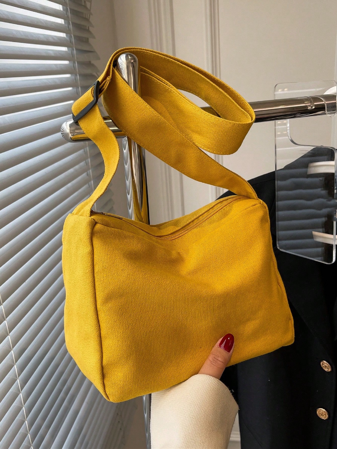 Женская простая повседневная однотонная холщовая сумка через плечо, желтый 1 шт однотонная нагрудная сумка на молнии черный