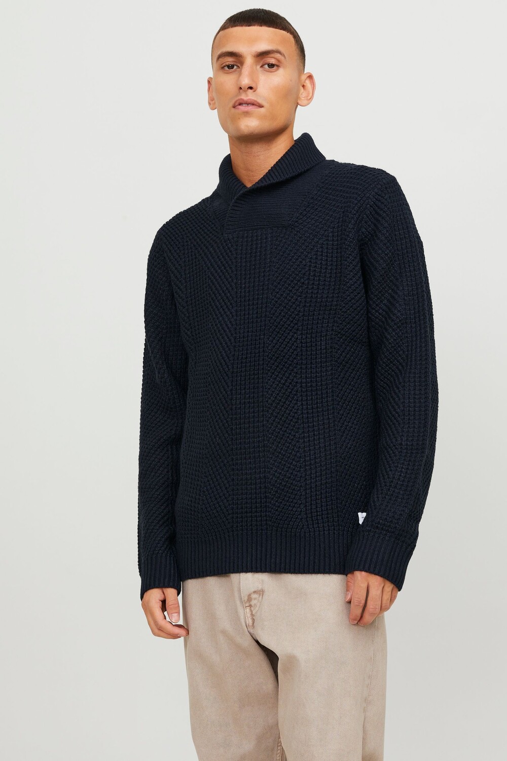 

Вязаный свитер с шалевым вырезом Jack & Jones, синий