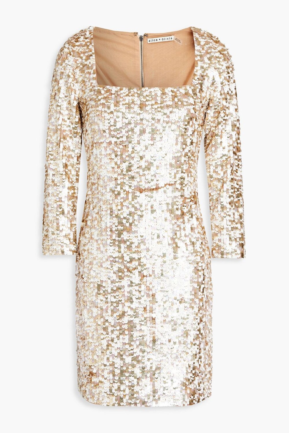 

Шифоновое платье мини Davinia с пайетками ALICE + OLIVIA, платиновый