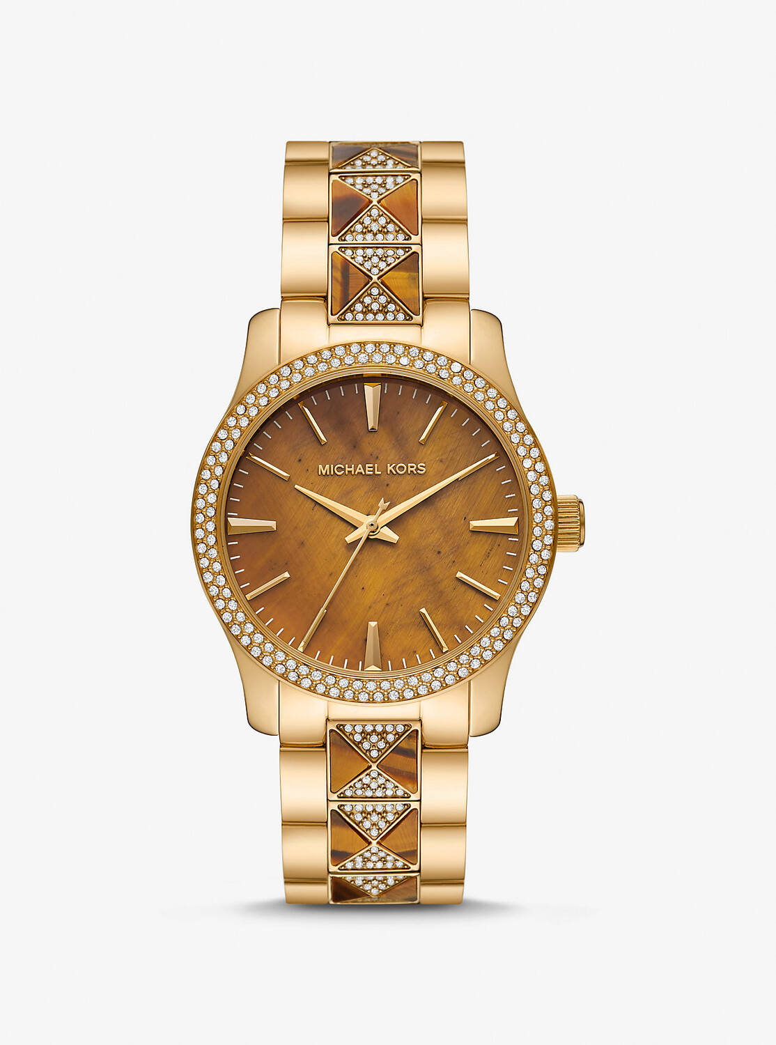 

Золотистые часы с паве Runway и тигровым глазом Michael Kors, желтый