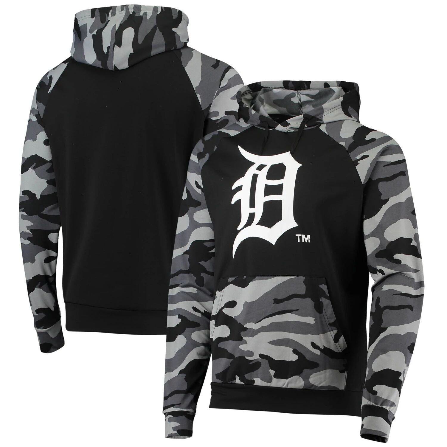 

Мужской пуловер с капюшоном FOCO Black Detroit Tigers Camo реглан