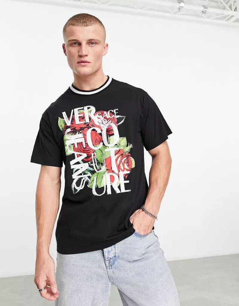 

Versace Jeans Couture черная футболка с рисунком розы