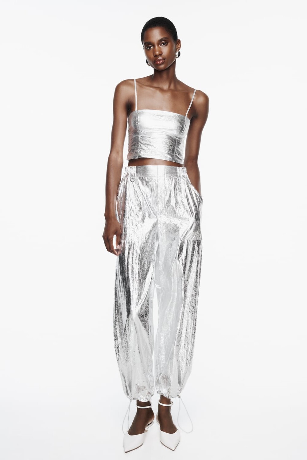

Широкие брюки металлического кроя ZARA, серебро
