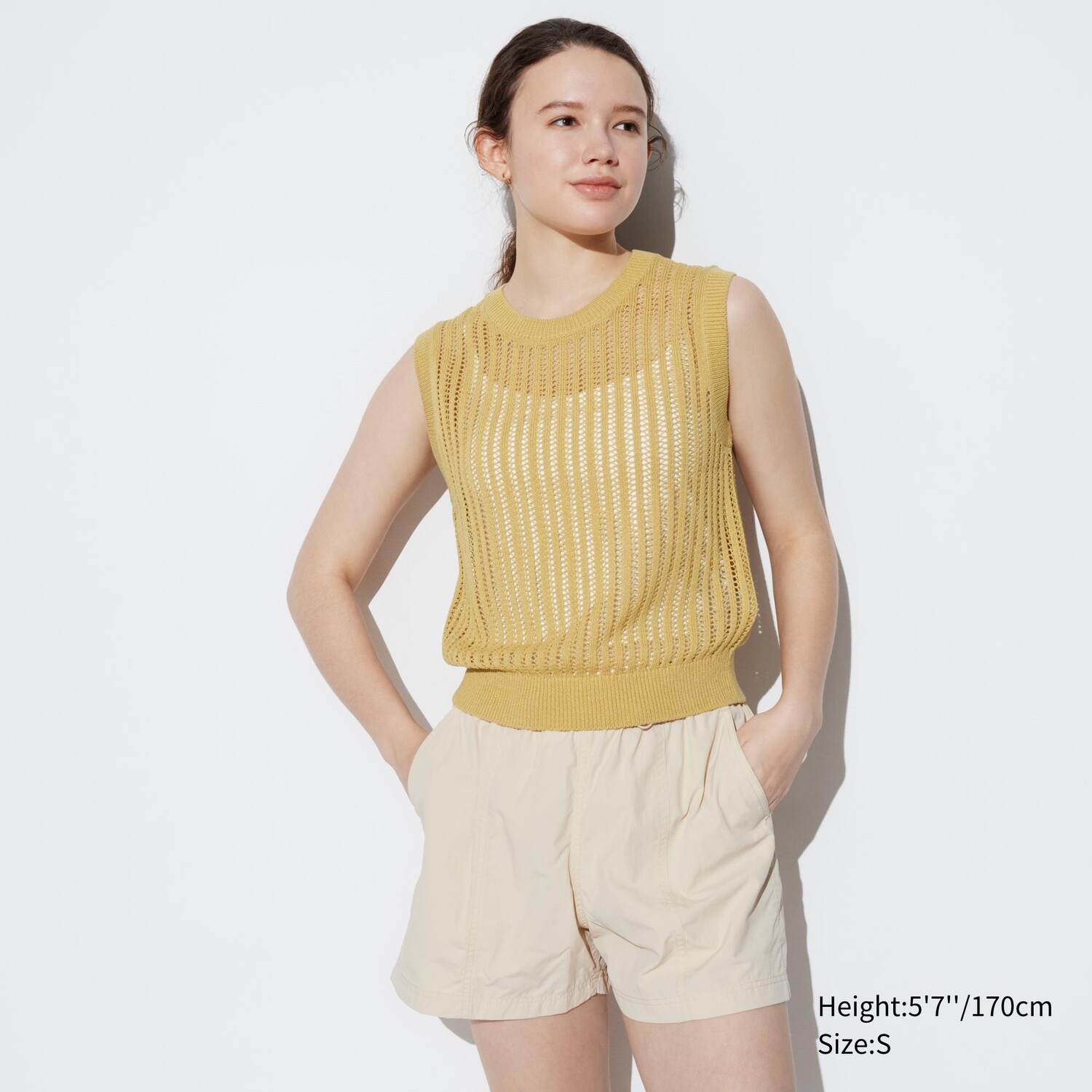 

Трикотажный короткий свитер без рукавов с круглым вырезом UNIQLO, желтый