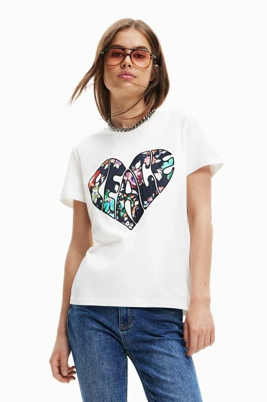 

Хлопковая футболка Desigual, белый