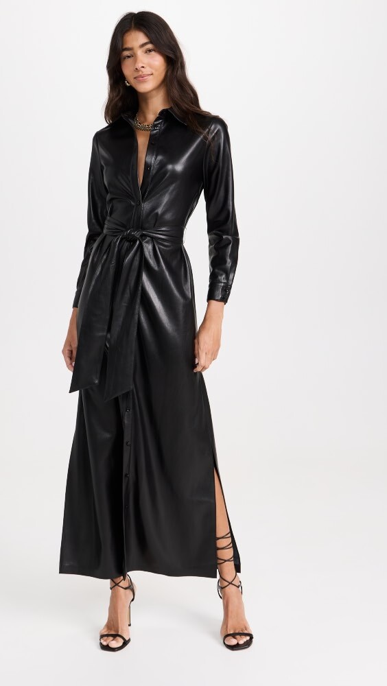 

Платье alice + olivia Chassidy Vegan Leather Maxi Shirt, черный