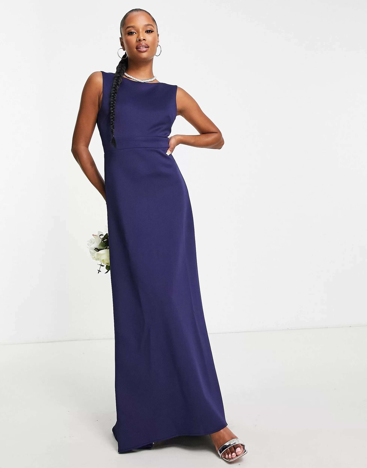

Темно-синее платье макси с бантом на спине TFNC Bridesmaid