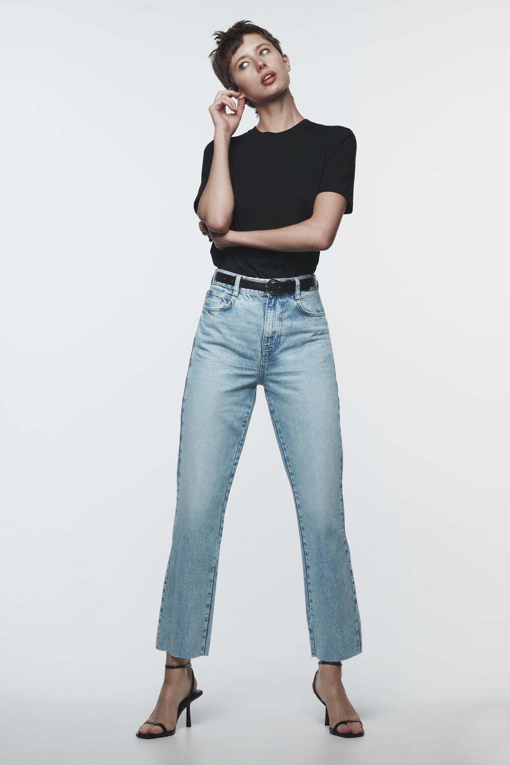

Джинсы z1975, прямые, с высокой талой, узкие Zara, средне-синий