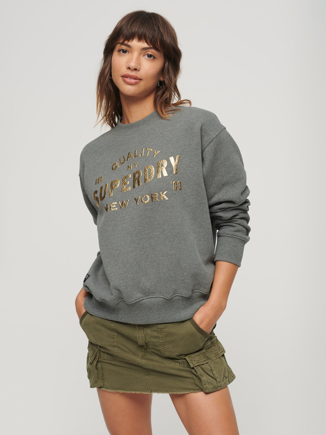 

Толстовка Luxe с металлизированным логотипом Superdry, насыщенный древесный уголь мергель