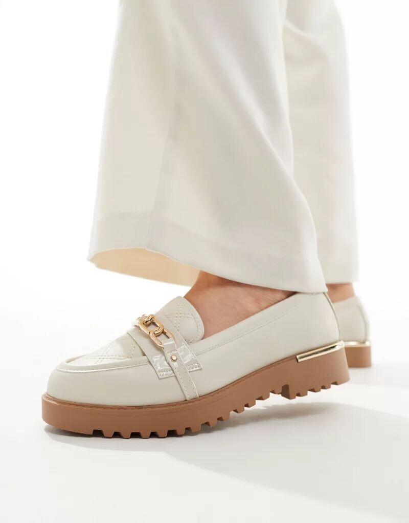 

Кремовые стеганые лоферы с цепочкой River Island
