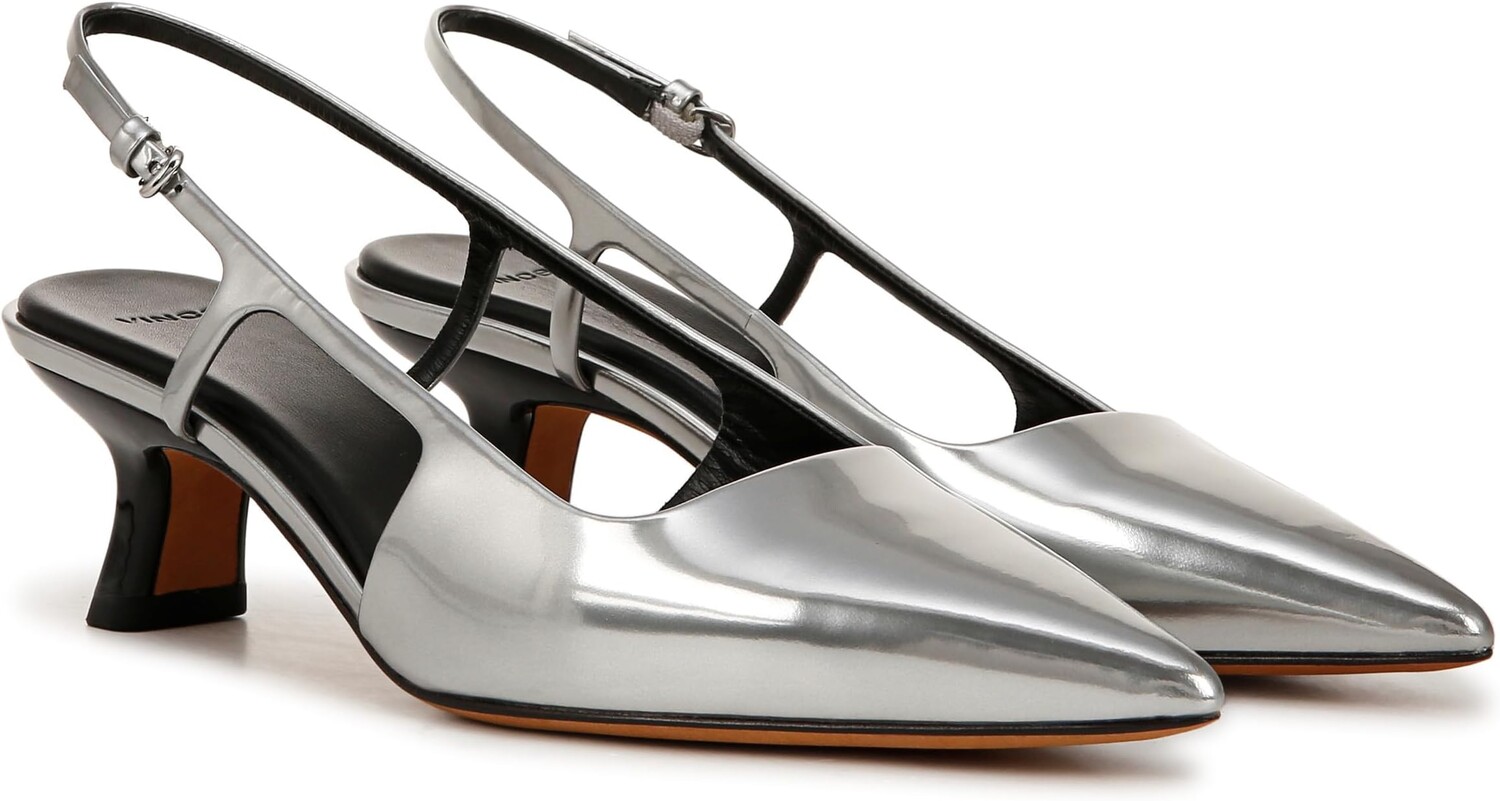 

Туфли Vince Bianca Pointed Toe Kitten Heel Slingback, цвет Silver Leather