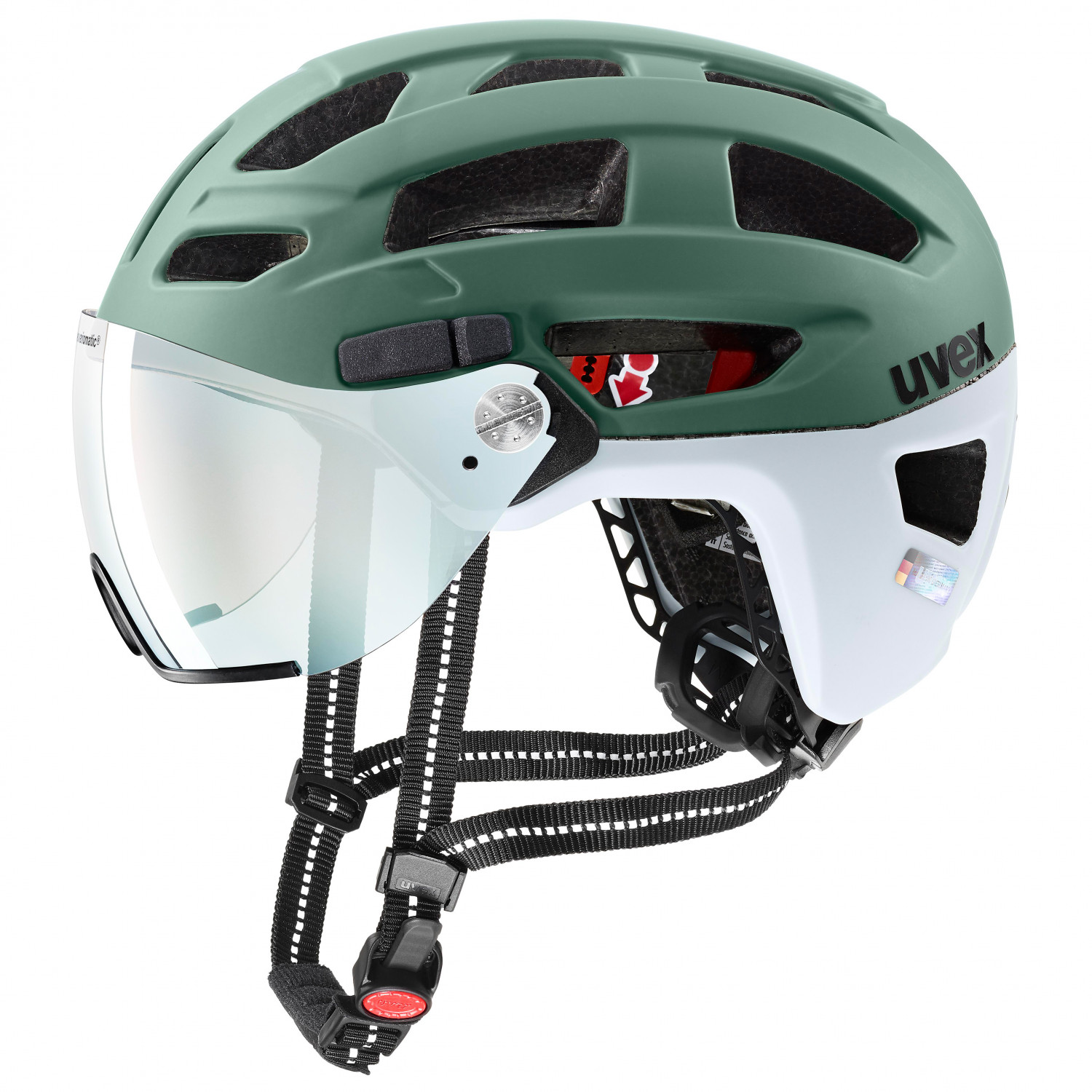 Велосипедный шлем Uvex Finale Visor Vario, цвет Moss Green/Cloud Matt