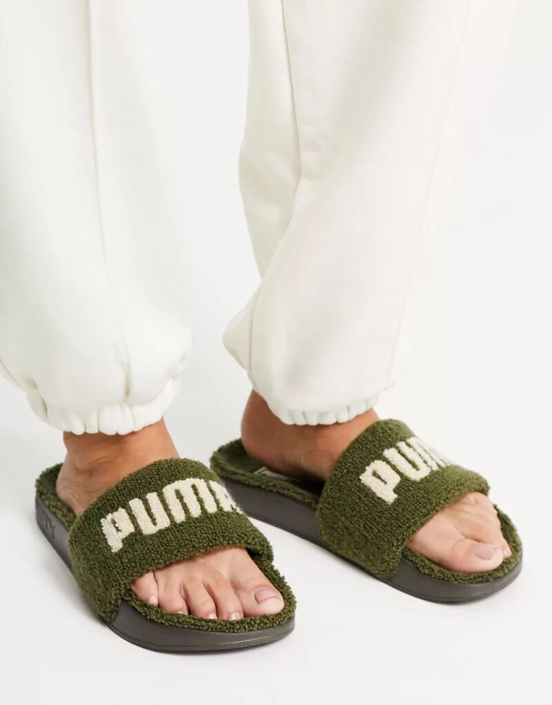 Сандалии цвета хаки из шерпы с логотипом PUMA