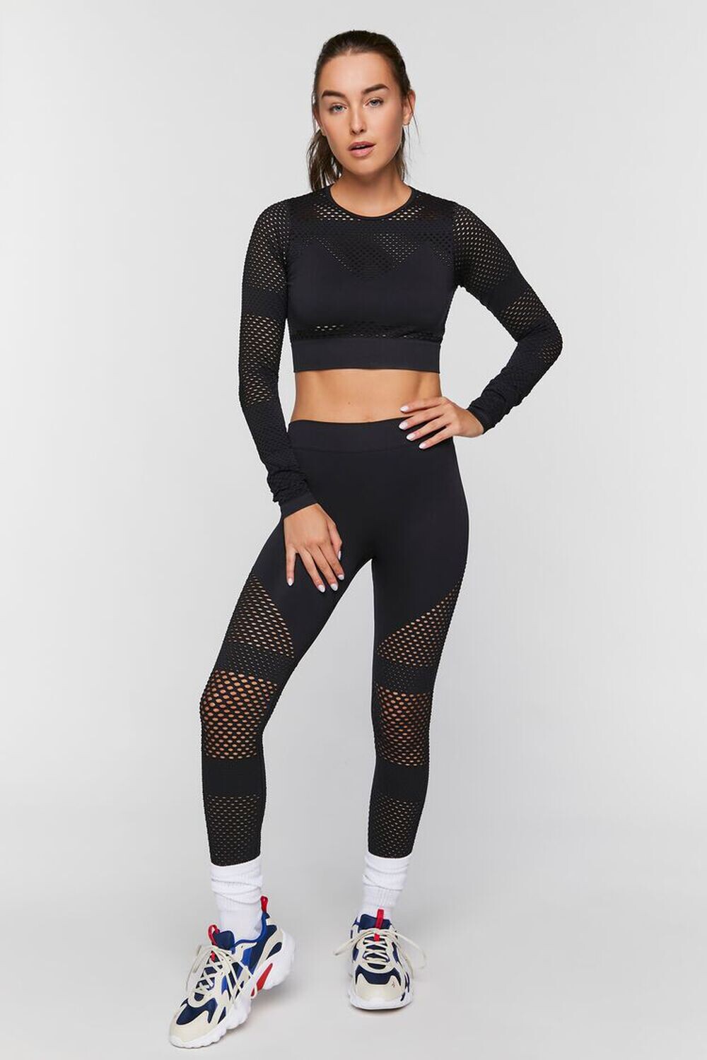 

Активные бесшовные леггинсы с сеткой Forever 21, черный